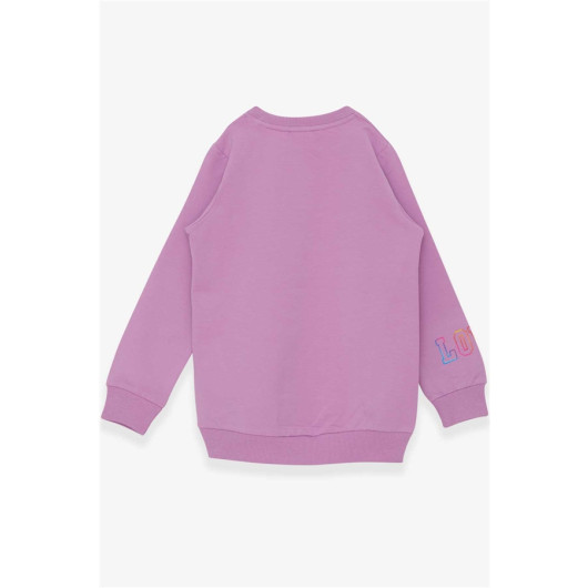 Girl's Sweatshirt Colored Glittery Heart Printed Lilac (6-12 Years)