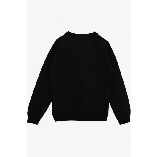 Girl's Sweatshirt Confused Girl Printed Black (9-14 Years)