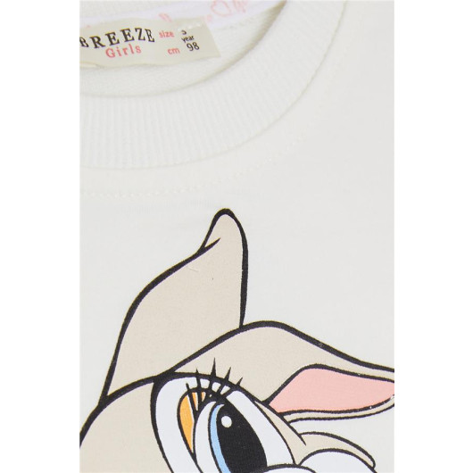 Girl's Sweatshirt Cute Bunny Printed Ecru (3-7 Years)