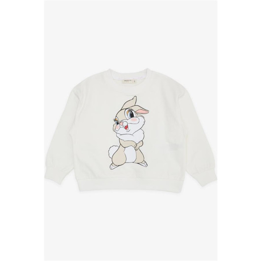 Girl's Sweatshirt Cute Bunny Printed Ecru (3-7 Years)