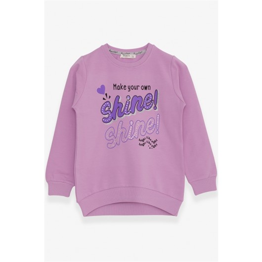 Girl's Sweatshirt Glittery Sequin Text Printed Lilac (8-12 Years)