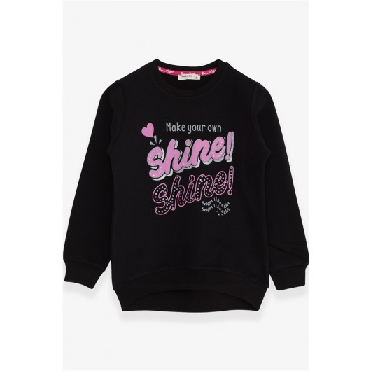 Girl's Sweatshirt With Silvery Sequin Text Printed Black (8-12 Years)