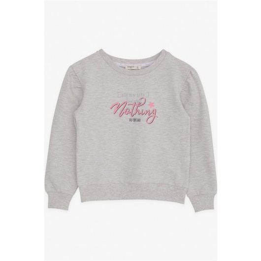 Girl's Sweatshirt Glittery Text Printed Beige Melange (8-14 Years)