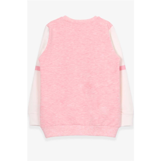 Girls' Light Orange Melange Glitter Text Printed Sweatshirt (8-14Yrs)