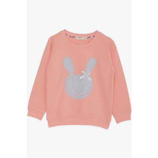 Girl's Sweatshirt Rabbit Printed Salmon With Bow (Age 3-8)