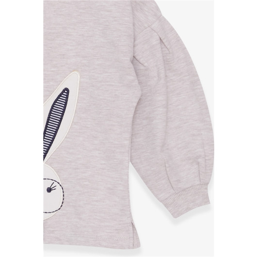 Girl's Sweatshirt Rabbit Embroidered Beige Melange (2-6 Years)