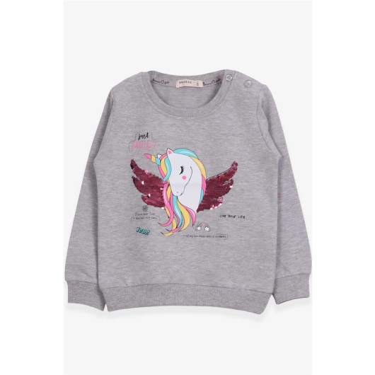 Girl's Sweatshirt Unicorn Printed Gray Melange (2-3 Years)
