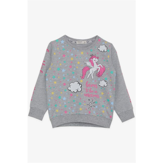 Girl's Sweatshirt Unicorn Printed Gray Melange (2-6 Years)