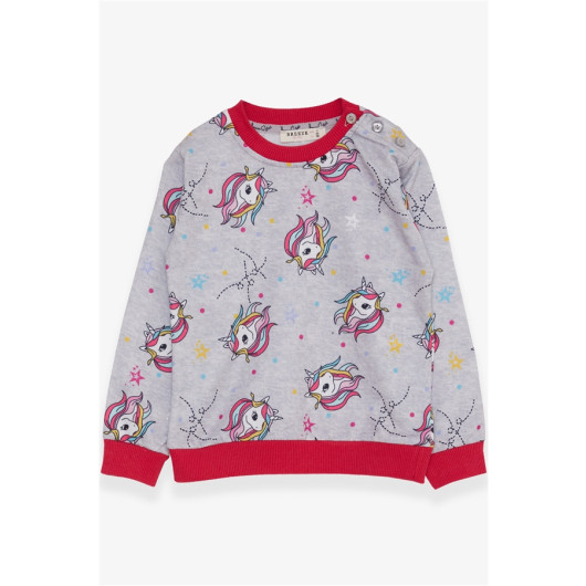 Girl's Sweatshirt Unicorn Patterned Light Gray Melange (1.5-5 Years)