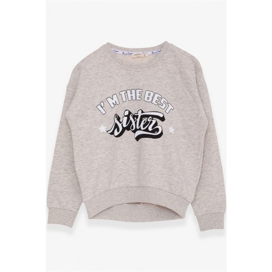 Girl's Sweatshirt With Text Printed Light Gray Melange (9-14 Years)