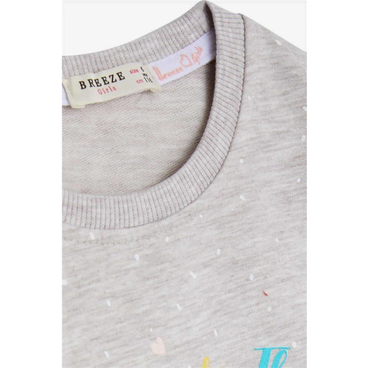 Girl's Sweatshirt Letter Printed Patterned Beige Melange (3-7 Years)