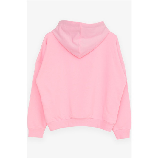 Girl's Sweatshirt Neon Pink With Text Print (9-14 Years)