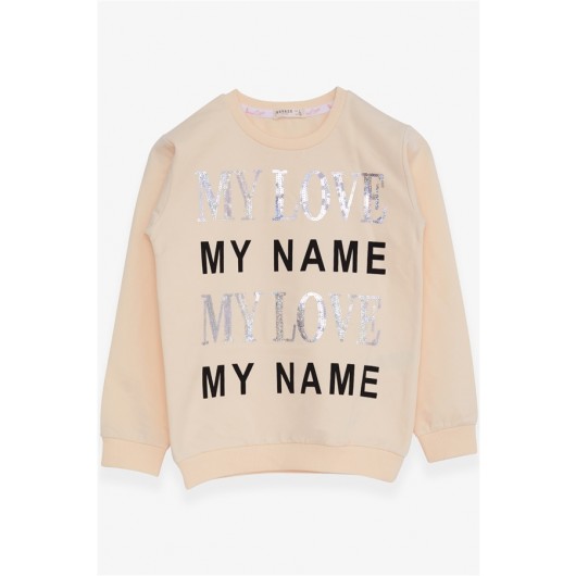 Girl's Sweatshirt With Letter Printed Sequin Cream (8-14 Years)