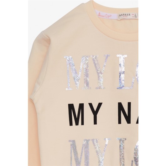 Girl's Sweatshirt With Letter Printed Sequin Cream (8-14 Years)