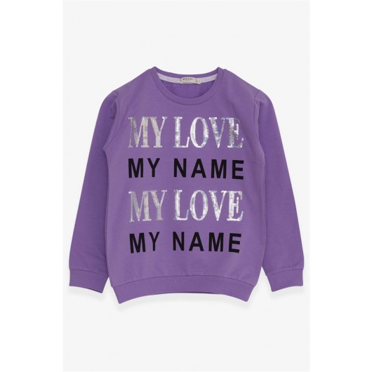 Girl's Sweatshirt Letter Printed Sequin Lilac (8-14 Years)