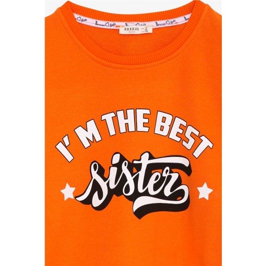 Girl's Sweatshirt With Text Print Orange (9-14 Years)