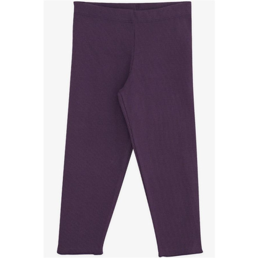 Girls' Cotton Leggings, Elastic Waist, Purple (3-8 Years)
