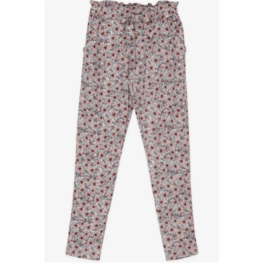 Girl's Leggings Trousers Bow-Floral Ecru (6-12 Ages)