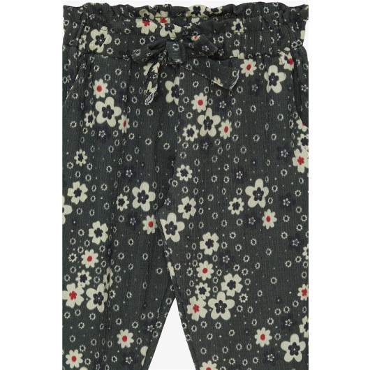 Girl's Leggings Trousers Bow Floral Khaki Green (6-12 Age)