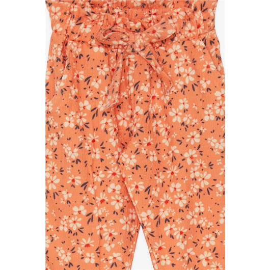 Girl's Leggings Trousers Bow-Floral Orange (1.5-5 Years)