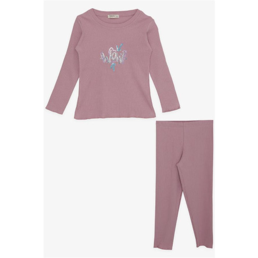 Girl's Tights Set Sequin Text Printed Rosepurple (1.5-5 Years)