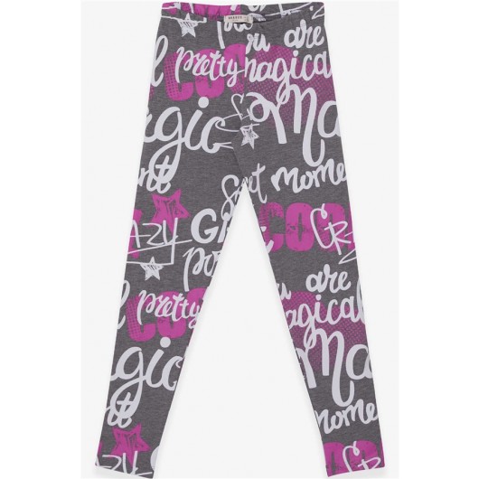 Girl's Tights Text Printed Gray Melange (9-14 Years)