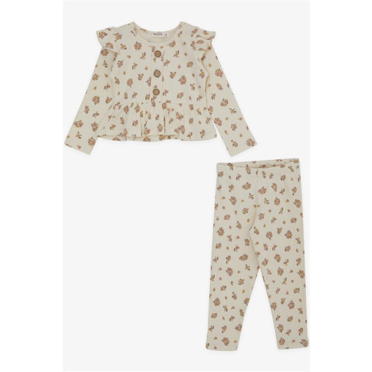 Girl's Tights Set Floral Button Accessory Cream (2-6 Years)