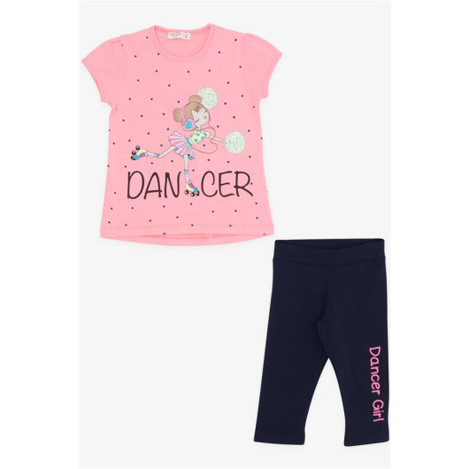 Girl's Tights Set Dancing Girl Printed Neon Pink (3-8 Ages)