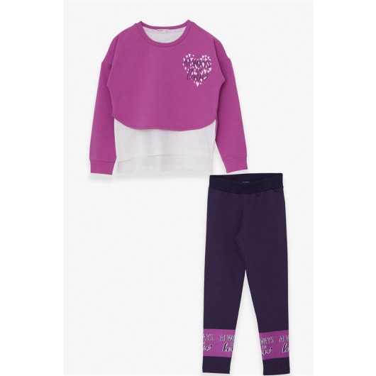 Girl's Tights Set Heart Printed Lilac (8-12 Years)
