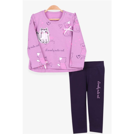 Girl's Tights Suit Cat Patterned Lilac (1.5-5 Years)