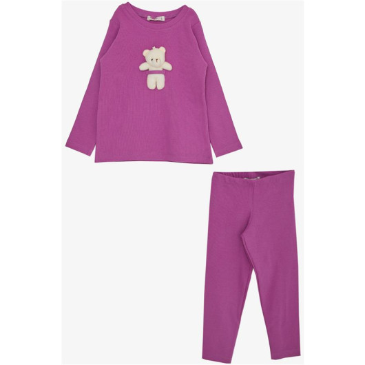 Girl's Tights Suit With Teddy Bear Accessory, Lilac (Ages 2-6)