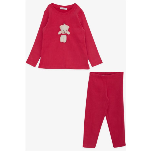 Girl's Tights Suit With Teddy Bear Accessory Fuchsia (Age 2-6)
