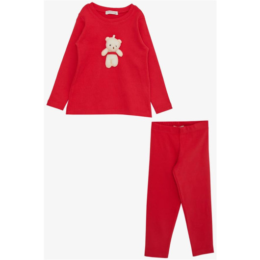 Girl's Tights Suit With Teddy Bear Accessory Pomegranate Flower (Age 2-6)