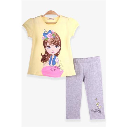 Girl's Tights Set Sequin Girl Printed Yellow (3-8 Years)
