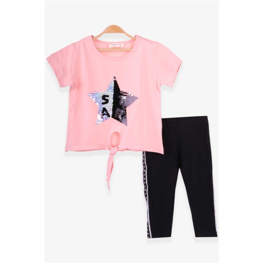 Girl's Tights Set Sequin Star Printed Salmon (5-10 Years)