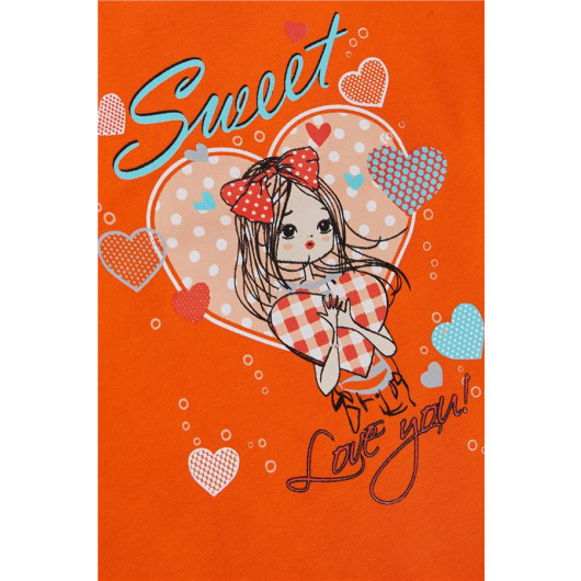 Girl's Tights Set Cute Girl Printed Heart Orange (Age 2-6)