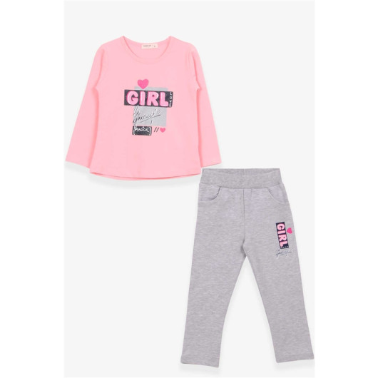Girl's Tights Set Glittery Text Printed Powder (3-8 Years)
