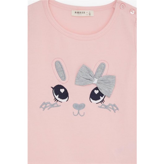 Girls Pink Rabbit Embroidered Leggings And T-Shirt Set (1-4 Years)