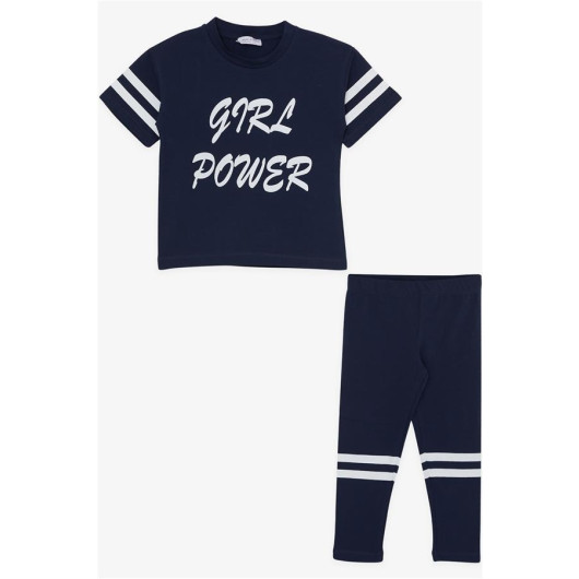 Girl's Tights Suit Letter Printed Navy (3-7 Years)
