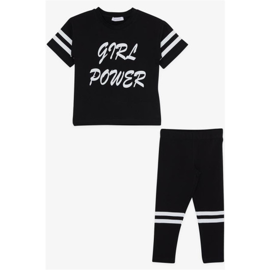 Girl's Tights Set Text Printed Black (3-7 Years)