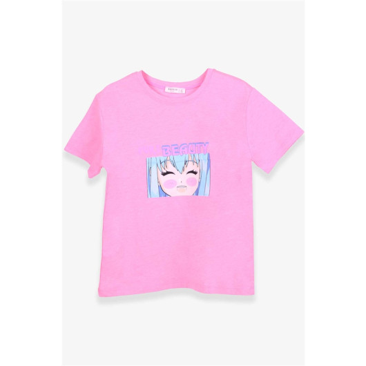 Girl's T-Shirt Anime Printed Neon Pink (9-14 Years)