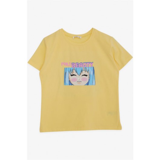 Girl's Cartoon Print Yellow T-Shirt (9-14Y)