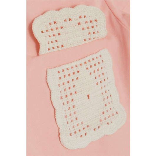 Girl's T-Shirt Pocket Knitted Salmon (6-12 Years)
