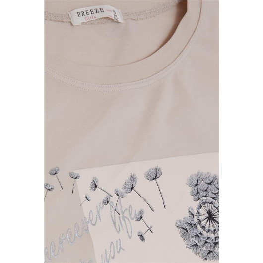 Girl's T-Shirt Floral Printed Beige (9-14 Years)