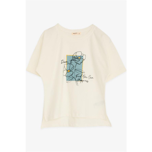 Girl's T-Shirt Floral Printed Ecru (8-14 Years)
