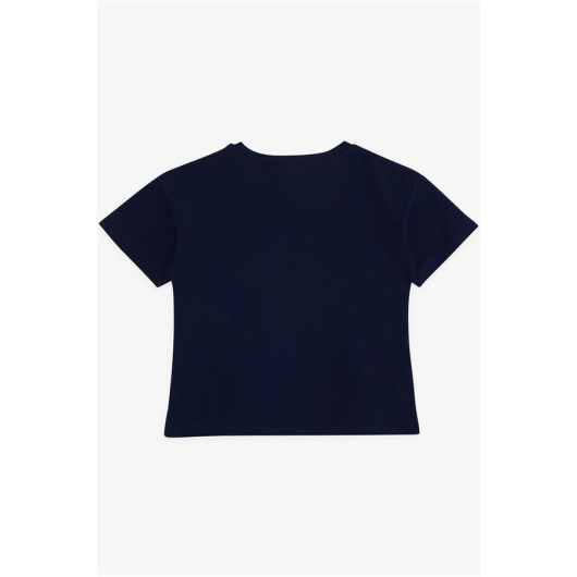 Girl's T-Shirt With Floral Print, Navy (9-14 Years)