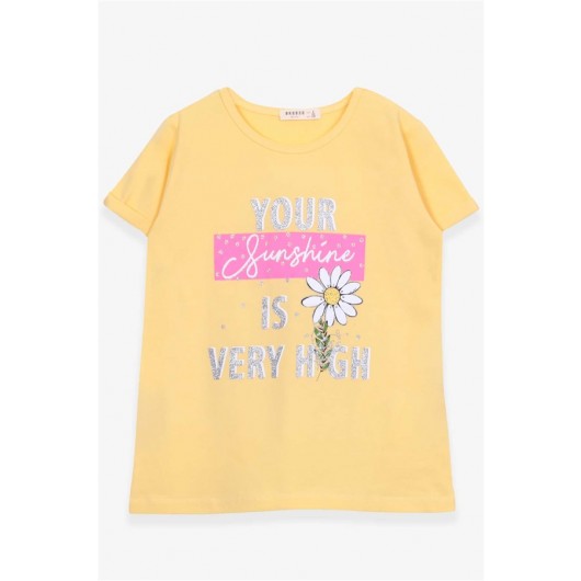 Girl's T-Shirt With Floral Print Yellow (8-12 Years)