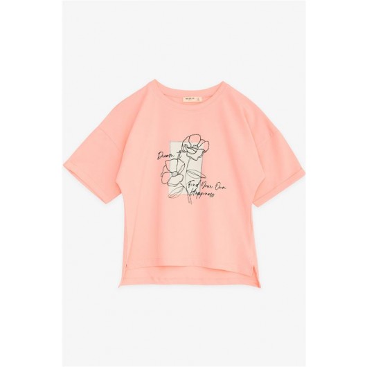Reveal Orange Flower Print T-Shirt For Girls (8-14Yrs)