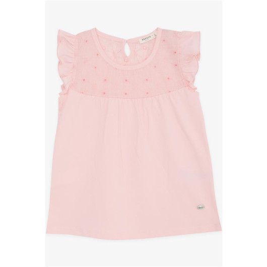 Girl's T-Shirt Pink With Flower Embroidery (4-8 Years)