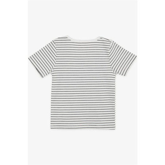 Girl's T-Shirt Striped Square Collar Clasp Ecru (9-14 Years)